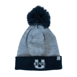 Gray, Navy, U-State, Cuff, Pom-Pom, Beanie